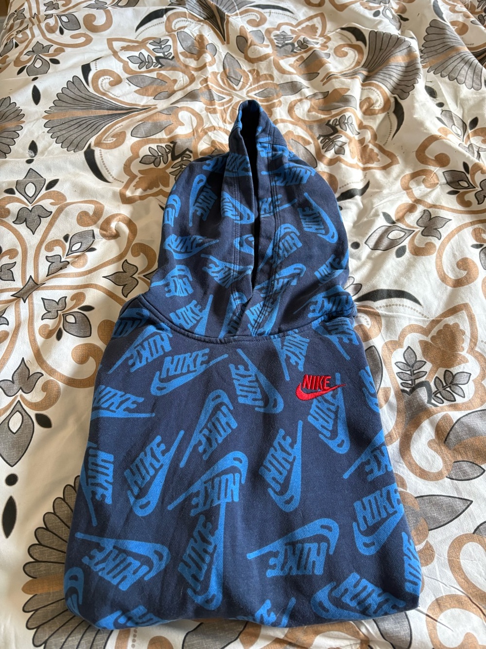 Nike Kids Navy Hoodie with Bright Blue Logo Print